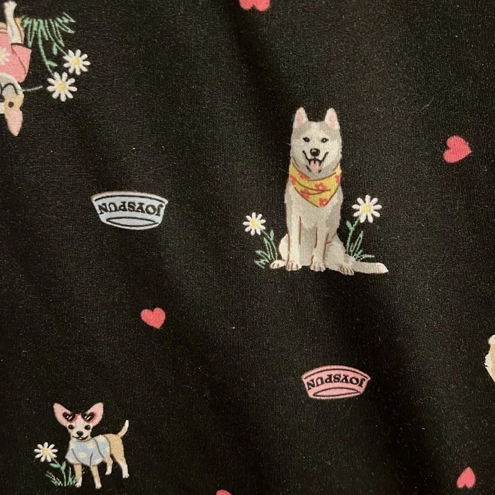 VTG Joyspun Size 2X Short Sleeve Black With All over Dogs Print PJ Set